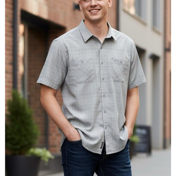 Orvis Other - NWT Orvis Short Sleeve Tech Shirt Gray Button Up Plaid & Check Pocket Men's XL